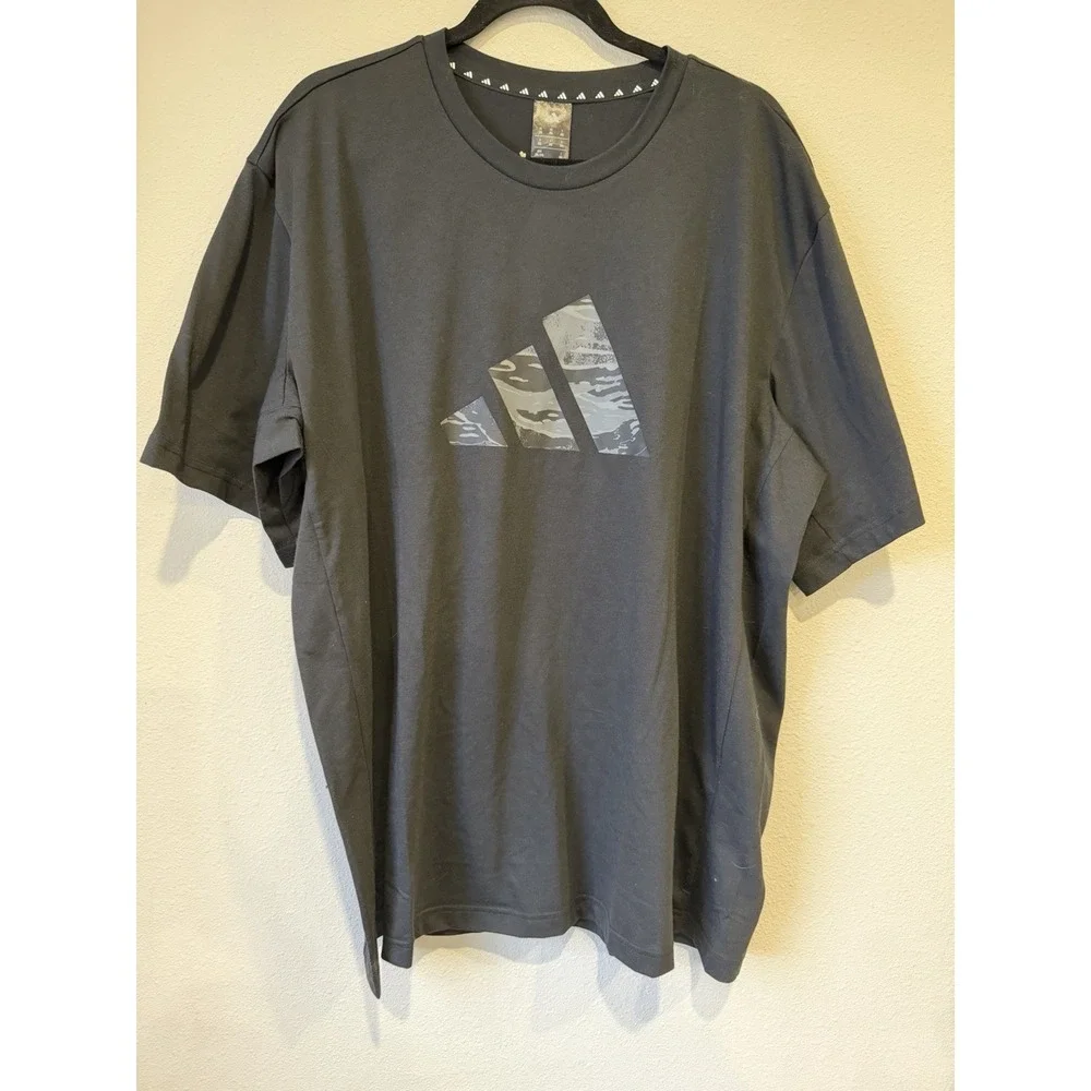 Adidas Mens‎ Small Short Sleeve Black Camo Logo Graphic T Shirt Breathable
